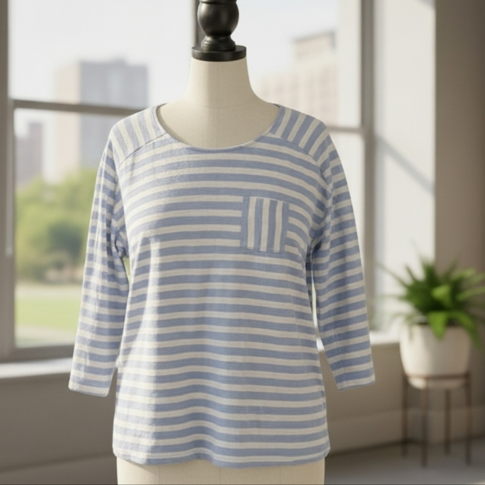 Talbots Light Blue and White Striped Long Sleeve Size Small